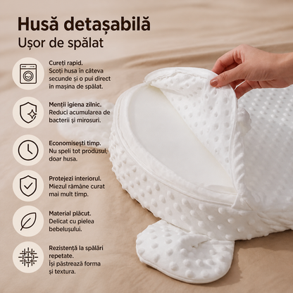 Pernă Antireflux Bebeluș VibeMag — Husă Muselin Bumbac 100%, Bază Anti-Alunecare, 0-6 Luni
