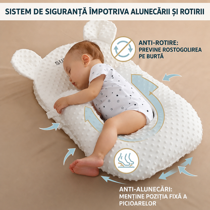 Pernă Antireflux Bebeluș VibeMag — Husă Muselin Bumbac 100%, Bază Anti-Alunecare, 0-6 Luni