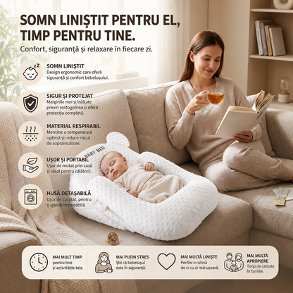 Pernă Antireflux Bebeluș VibeMag — Husă Muselin Bumbac 100%, Bază Anti-Alunecare, 0-6 Luni